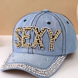 NWOT - Embellished Denim Cap with Gold and Silver Accents